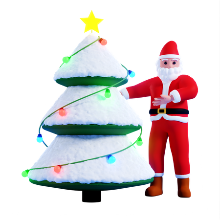 Santa showing Christmas tree  3D Illustration