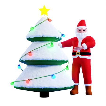 Santa showing Christmas tree  3D Illustration