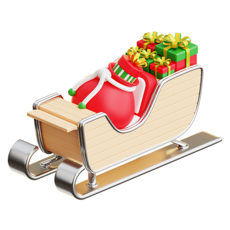 Santa Sledge With Gift Box  3D Icon