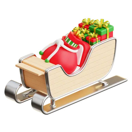 Santa Sledge With Gift Box  3D Icon