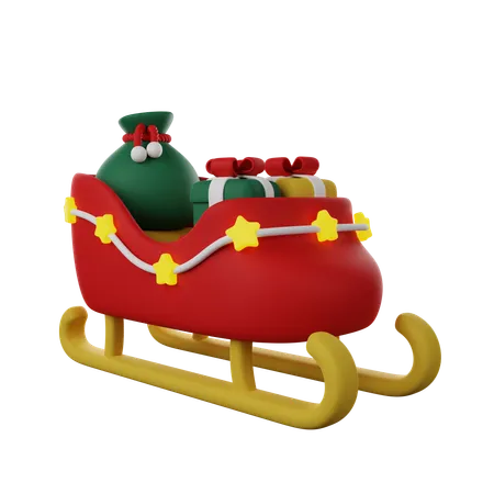 Santas Sleigh With Bag Of Presents 3 D Render 3D Icon
