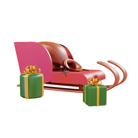 Santa Sleigh And Gift Box  3D Illustration