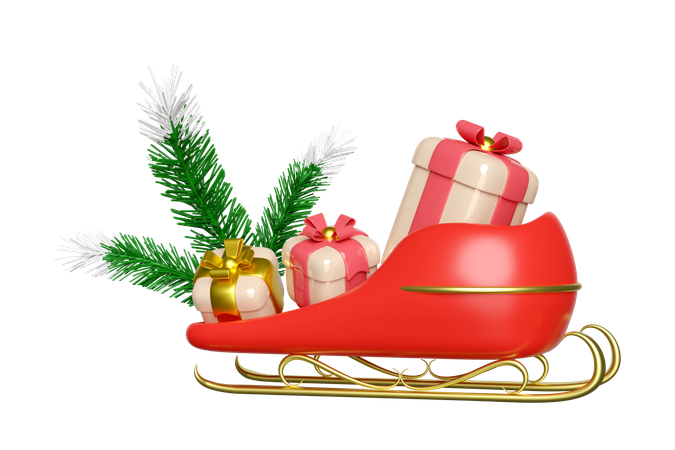 Santa sleigh carries many gifts  3D Illustration