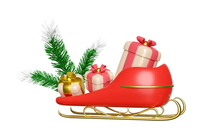 Santa sleigh carries many gifts  3D Illustration