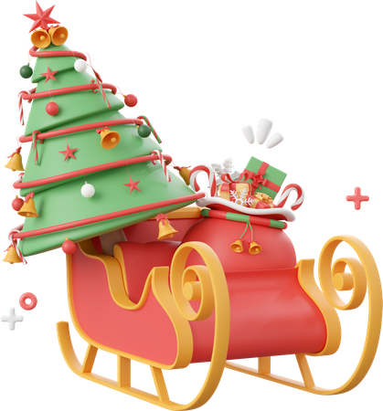 Santa Sleigh With Christmas Tree  3D Icon