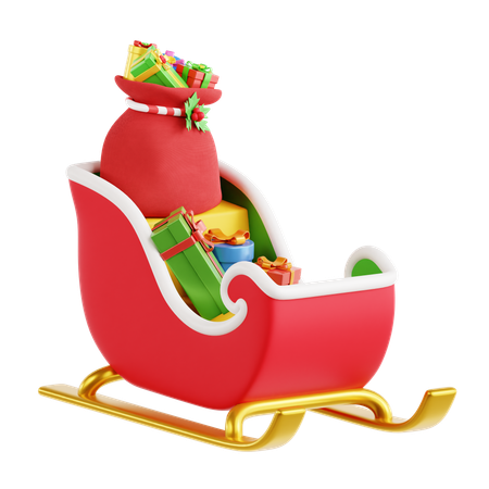 Santa Sleigh With Gift  3D Icon