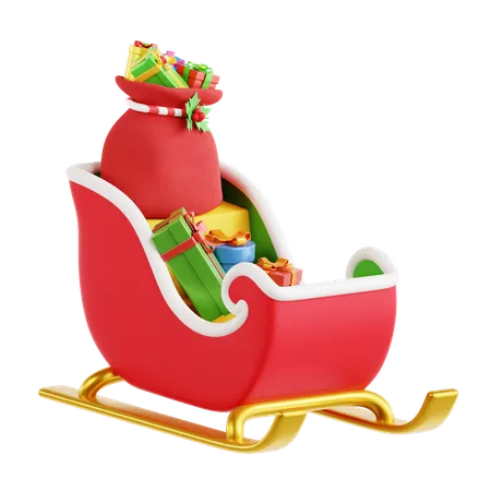 Santa Sleigh With Gift  3D Icon