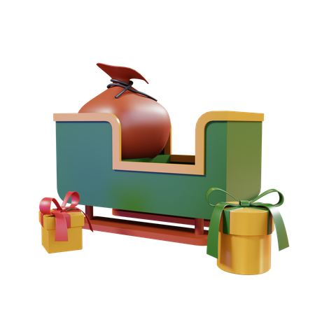 Santa Sleigh With Gift Box 3D Illustration