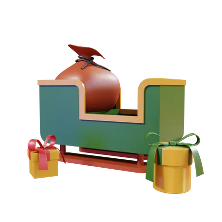 Santa Sleigh With Gift Box  3D Illustration