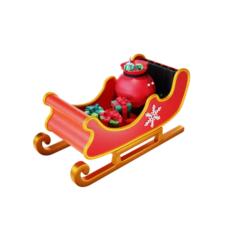 3 D Render Santa Sleight With Giftbox And Present 3D Icon