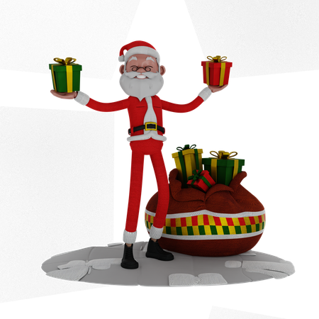 Santa sosteniendo dos regalos  3D Illustration