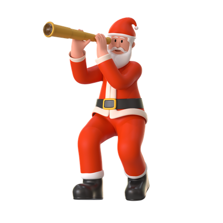 Santa Spies Using A Telescope  3D Illustration