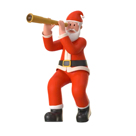 Santa Spies Using A Telescope  3D Illustration