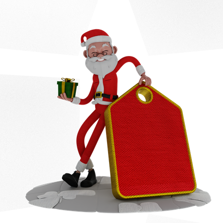 Santa Standing And Holding Christmas Gift  3D Illustration