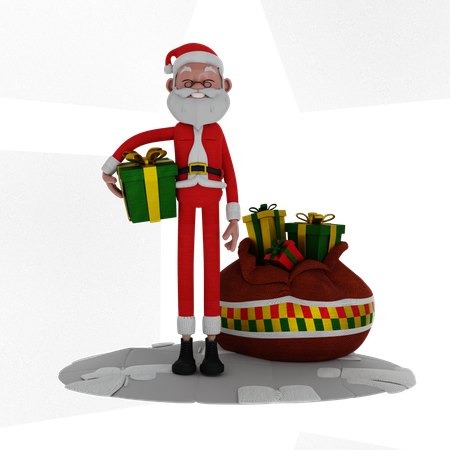 Santa Standing And Holding Gift  3D Illustration
