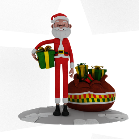 Santa Standing And Holding Gift  3D Illustration