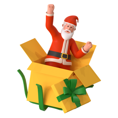 Santa Surprises Out Of A Gift Box  3D Illustration