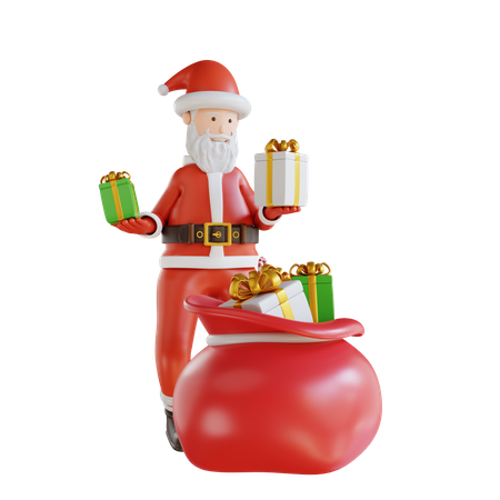 Santa Takes A Gift Box From A Gift Bag  3D Illustration