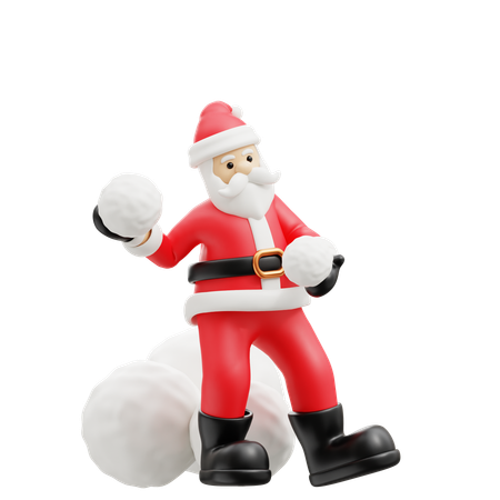 Santa throwing snowballs  3D Illustration