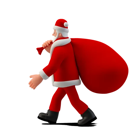Santa Walking with gifts Bag 3D Illustration
