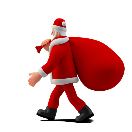 Santa Walking with gifts Bag  3D Illustration