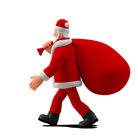 Santa Walking with gifts Bag  3D Illustration