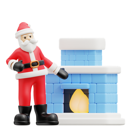 Santa warms up by fireplace  3D Illustration