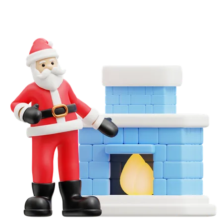 Santa warms up by fireplace  3D Illustration