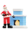 Santa warms up by fireplace