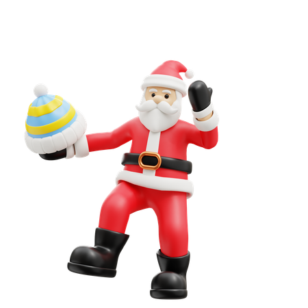 Santa wearing winter hat  3D Illustration