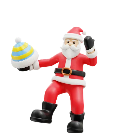 Santa wearing winter hat  3D Illustration