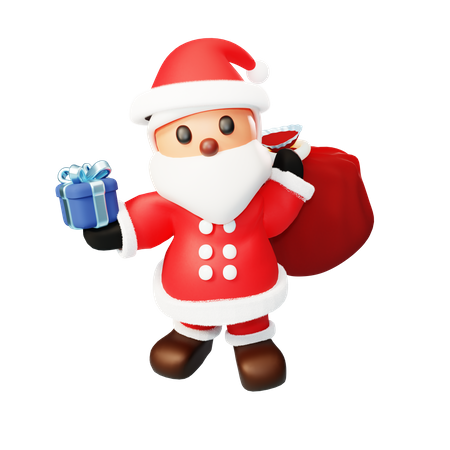 Santa with a gift 3D Illustration