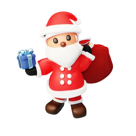 Santa with a gift  3D Illustration