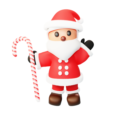 Santa with candy cane  3D Illustration