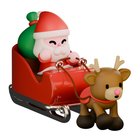 Santa With Carriage  3D Icon