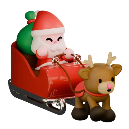 Santa With Carriage  3D Icon