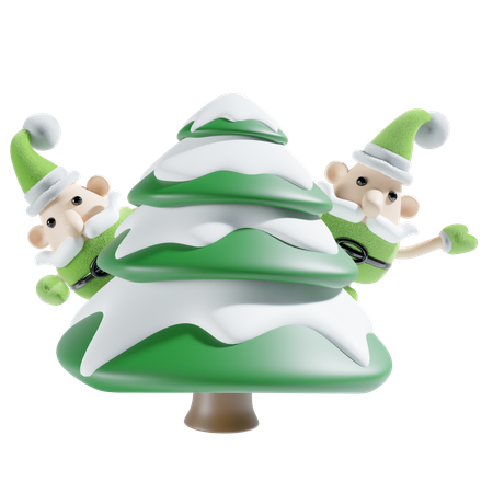 Santa With Chistmas Tree  3D Illustration
