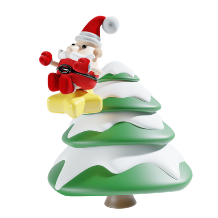 Santa With Chistmas Tree  3D Illustration