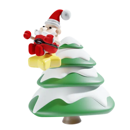 Santa With Chistmas Tree  3D Illustration