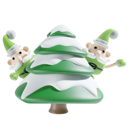 Santa With Chistmas Tree  3D Illustration