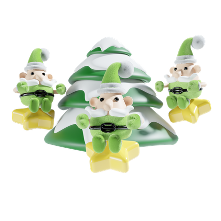 Santa With Chistmas Tree  3D Illustration