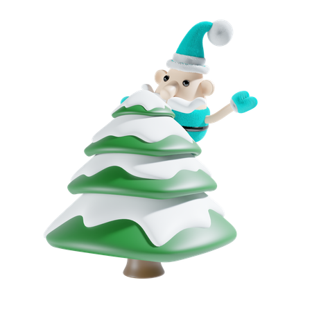 Santa With Chistmas Tree  3D Illustration