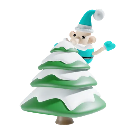 Santa With Chistmas Tree  3D Illustration