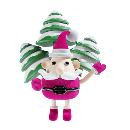 Santa With Chistmas Tree  3D Illustration