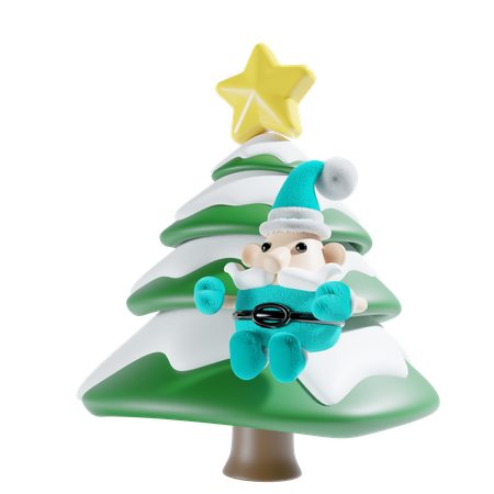 Santa With Chistmas Tree  3D Illustration