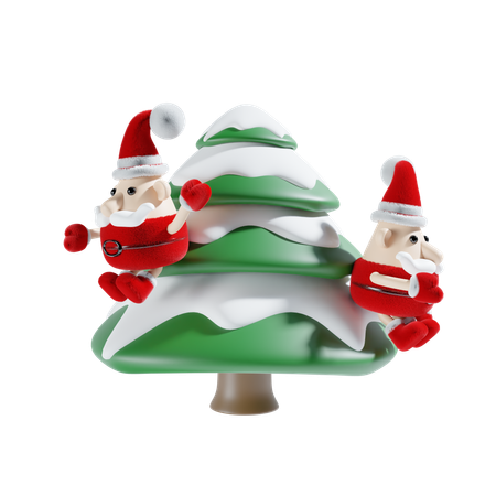 Santa With Chistmas Tree  3D Illustration