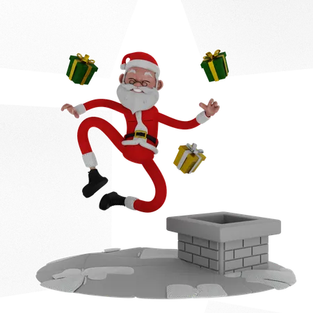 Santa With Christmas Gift  3D Illustration