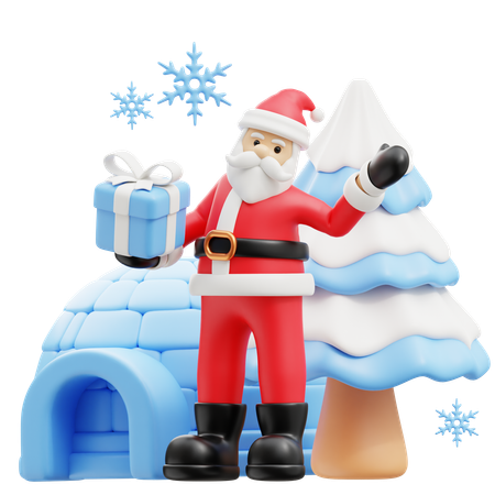 Santa with Christmas gift  3D Illustration