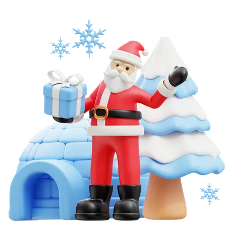 Santa with Christmas gift  3D Illustration