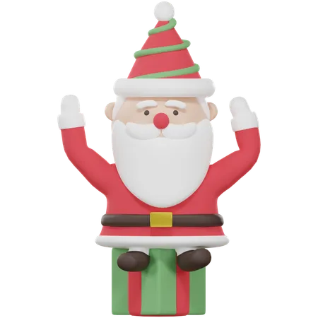 Santa Claus Siting On A Gift Box 3D Icon